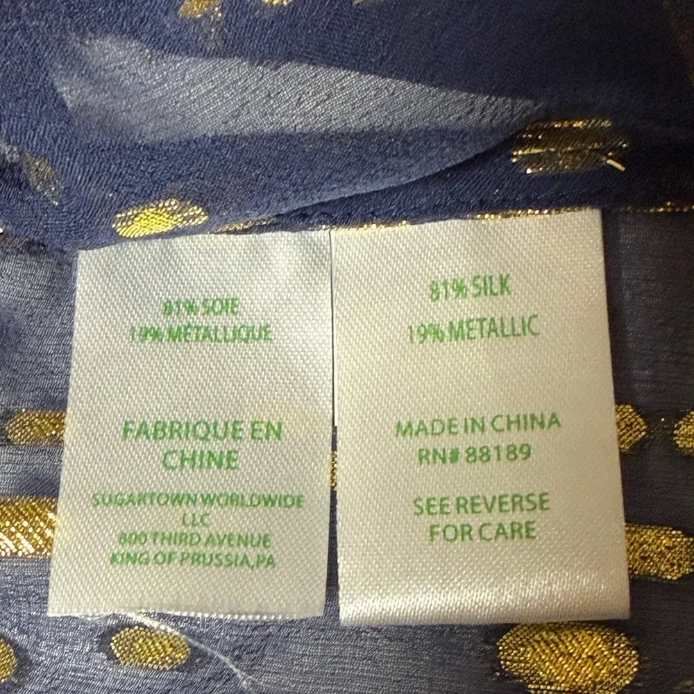 Lilly Pulitzer True Navy Gold Bubble Clip Dot Jacquard Blouse Top XS NWT SILK - Picture 7 of 11